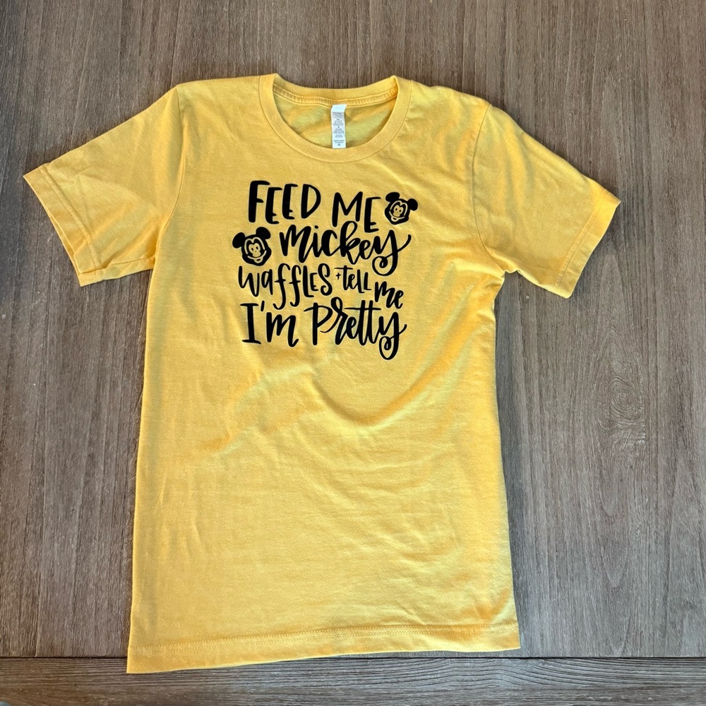 Disney Mickey waffles T-shirt for women, yellow size extra small